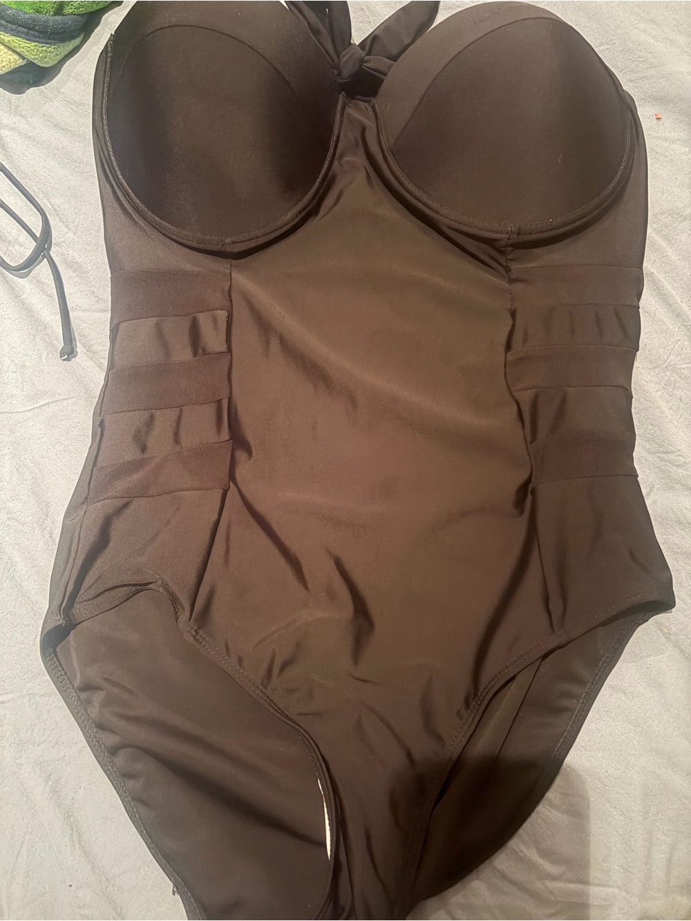 Classic Black One-Piece shape wear swim with Built-In Cups and sexy mesh sides